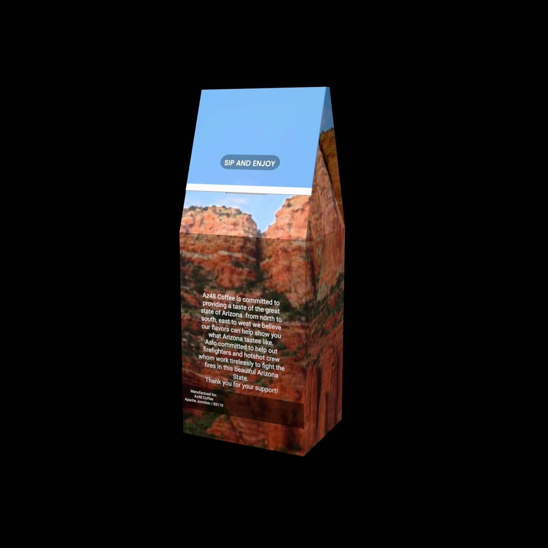 Sedona Medium Mushroom blend coffee package with Lion's Mane, Chaga, and premium Brazil, Guatemala beans.