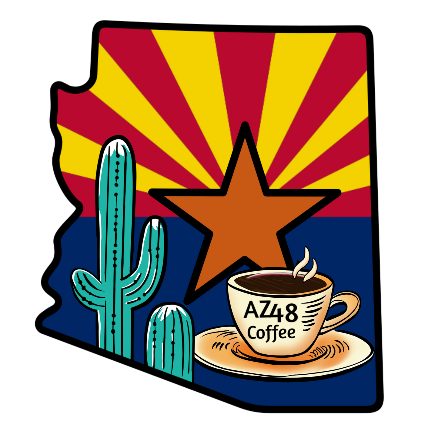 Cactus Bloom Matcha logo with Arizona state outline, cactus, and coffee cup design